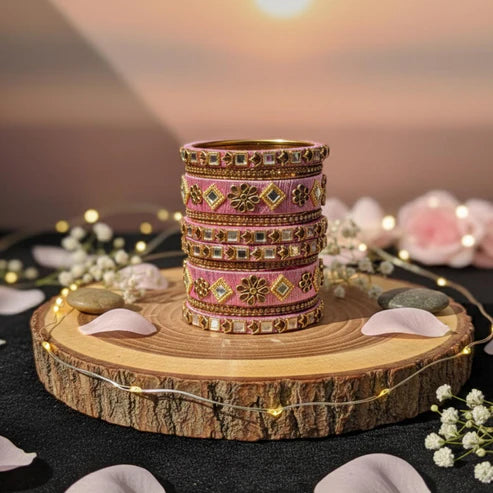 Pink Color 1 Set Of Thread Bangle Featuring Delicate Shade And Traditional Charm