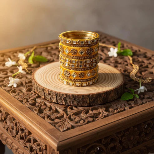 Yellow Color 1 Set Of Thread Bangle Inspired By Joyful Traditional Celebrations