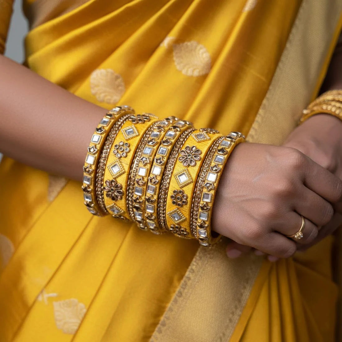 Yellow Color 1 Set Of Thread Bangle Inspired By Joyful Traditional Celebrations