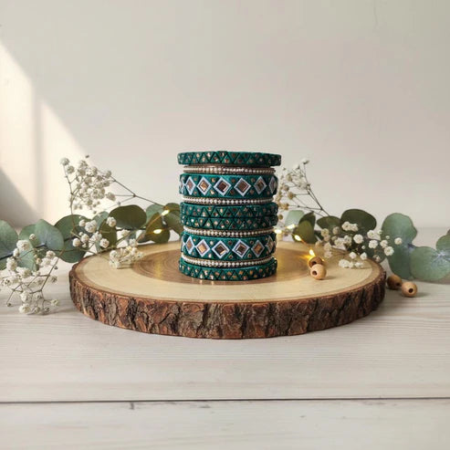 Green Color 1 Set Of Thread Bangle Inspired By Evergreen Ethnic Styling