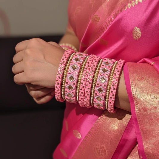 Pink Color 1 Set Of Thread Bangle Showcasing Charming Traditional Thread Artistry