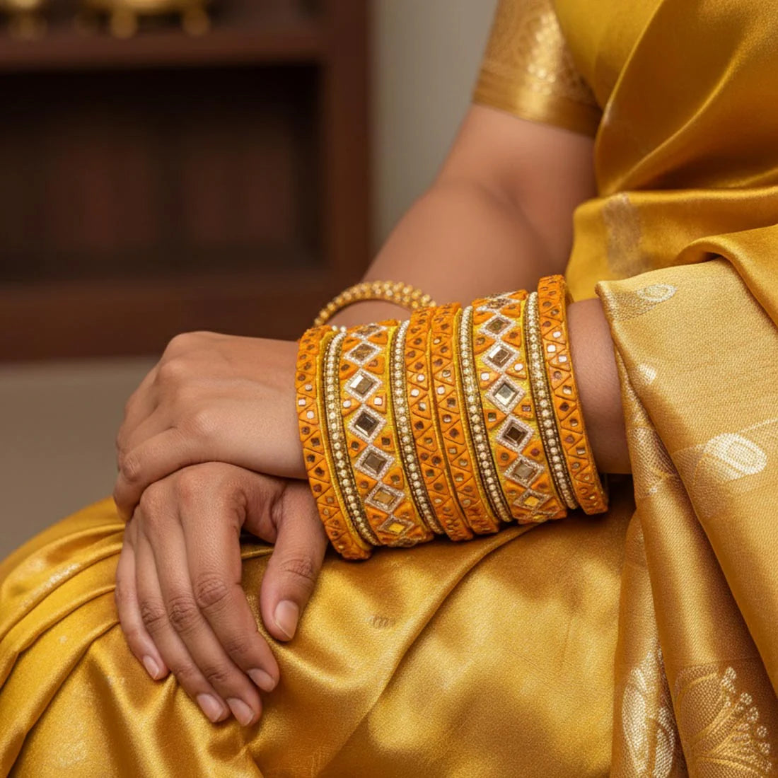 Yellow Color 1 Set Of Thread Bangle Designed For Vibrant Traditional Outfits
