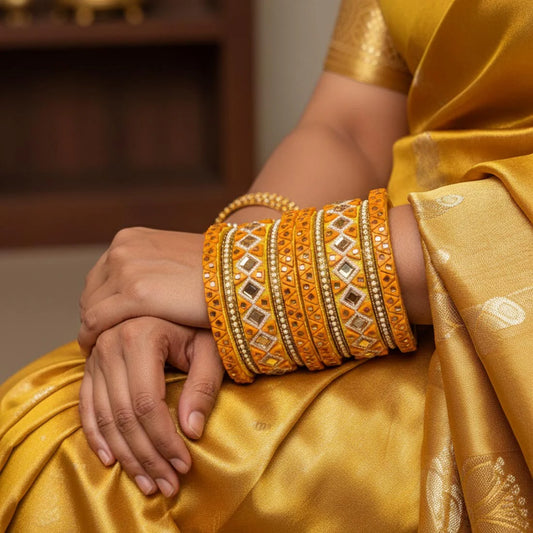 Yellow Color 1 Set Of Thread Bangle Designed For Vibrant Traditional Outfits
