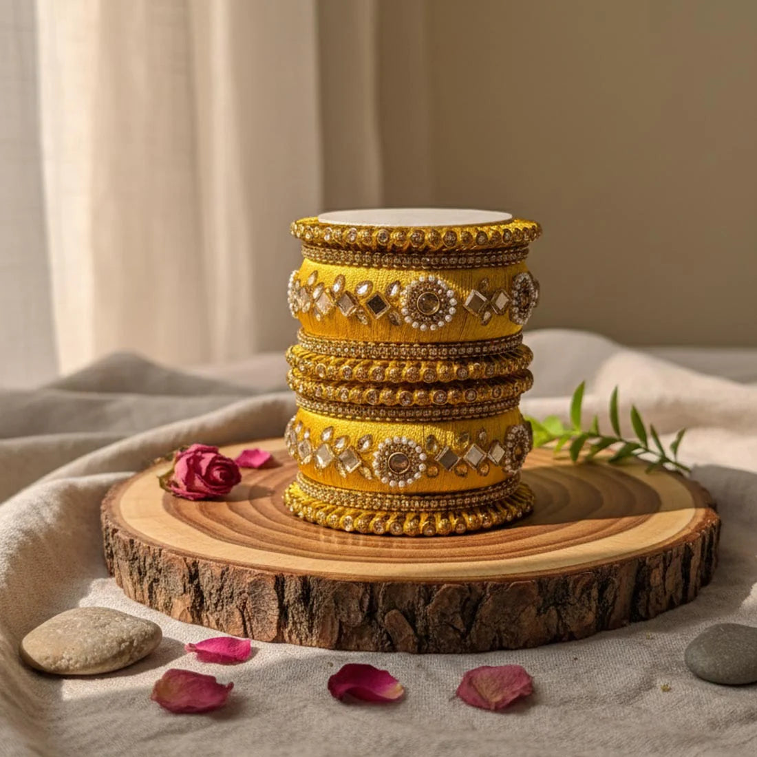 Yellow Color 1 Set Of Thread Bangle Designed To Enhance Traditional Attire
