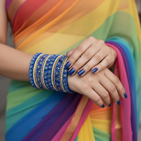 Blue Color 1 Set Of Thread Bangle With Trendy Decorative Festive Touch