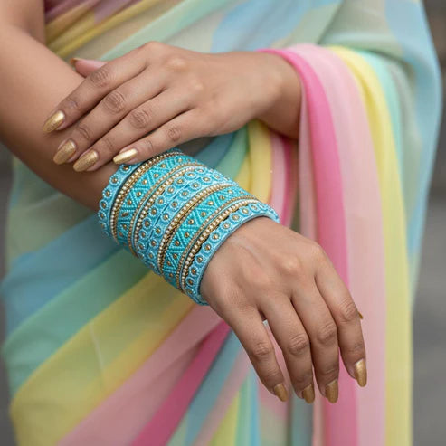 Firozi Color 1 Set Of Thread Bangle Featuring Stylish Ethnic Party Wear Look