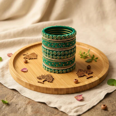 Green Color 1 Set Of Thread Bangle Crafted For Graceful Festive Occasion Wear