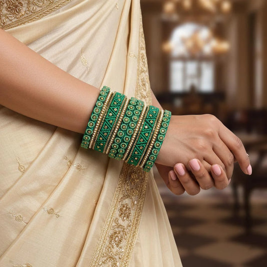Green Color 1 Set Of Thread Bangle Crafted For Graceful Festive Occasion Wear