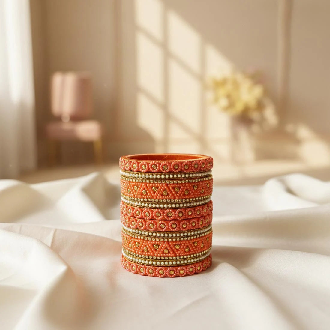 Peach Color 1 Set Of Thread Bangle Featuring Soft Elegant Ethnic Charm