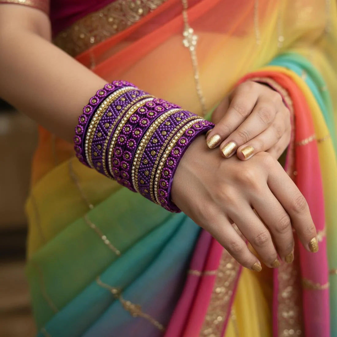 Purple Color 1 Set Of Thread Bangle Crafted For Elegant Ethnic Occasion Styling