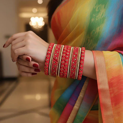 Red Color 1 Set Of Thread Bangle Perfect For Bridal And Wedding Functions
