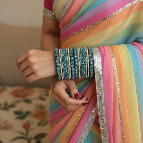 Turquoise Blue Color 1 Set Of Thread Bangle With Vibrant Traditional Design