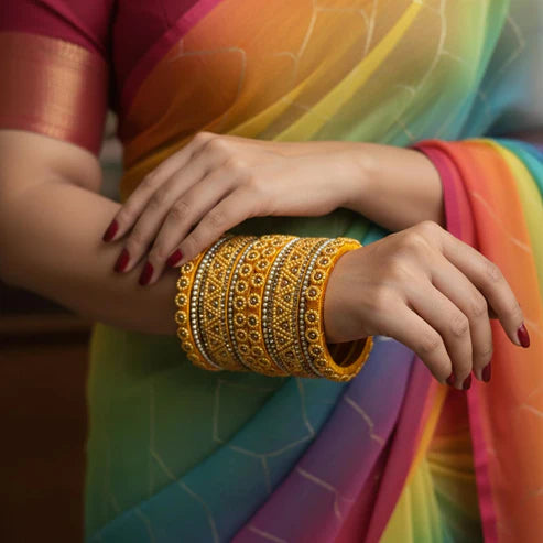 Yellow Color 1 Set Of Thread Bangle Designed For Bright Festive Celebration Wear