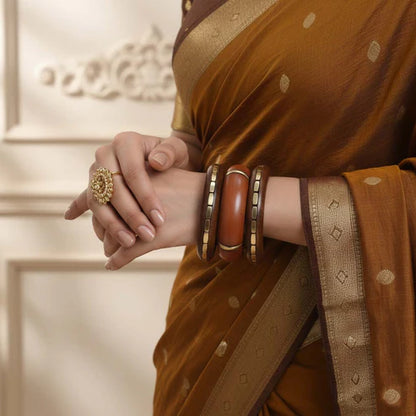 Brown Color Single Hand 1 Set Of Wooden Bangle Size: 2.6