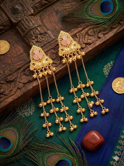 Pink color Long Kasmiri Earrings Classic Ethnic Jewelry Design