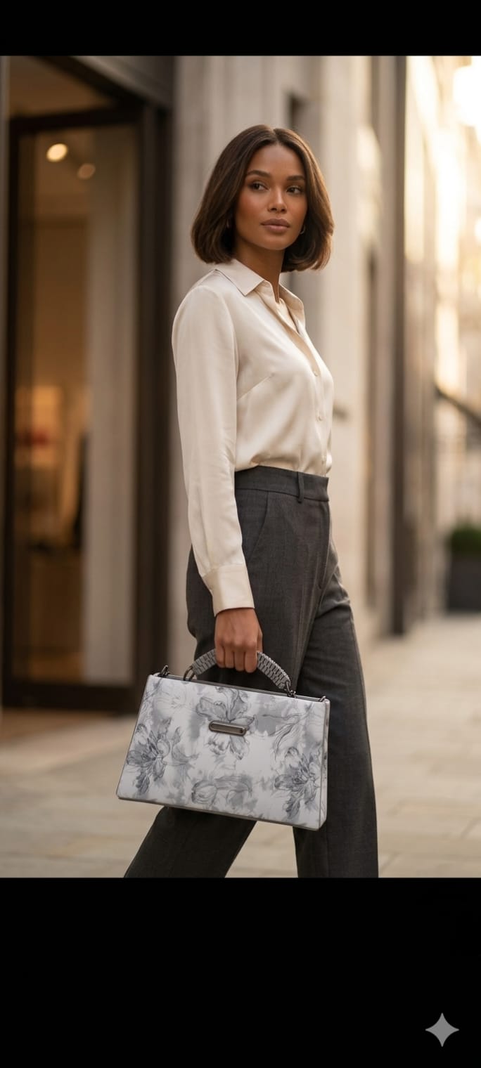 Elegant Floral Monochrome Handbag: Classic Style Meets Modern Grace